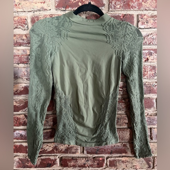 Free People Intimately FP Lace Mock Neck Long Sleeve Top — Sage Green - Picture 2 of 4